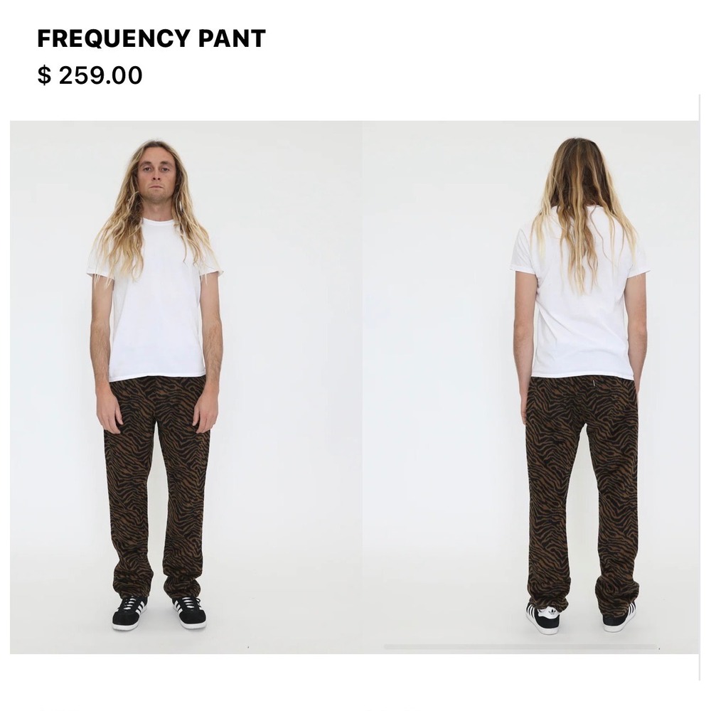 Noon Goons Frequency Pant Brown Tiger Print Mens Size 32 Wool Velvet